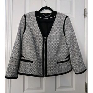 White Black Womans Blazer Size 14 Black & White Tweed Zipup